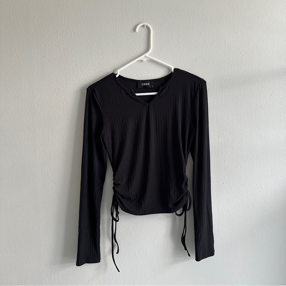 Black Long Sleeve Ribbon Tie Shirt